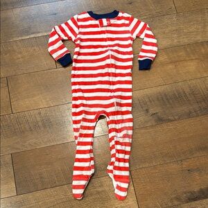 Red and White Striped Kids Footie Pajama